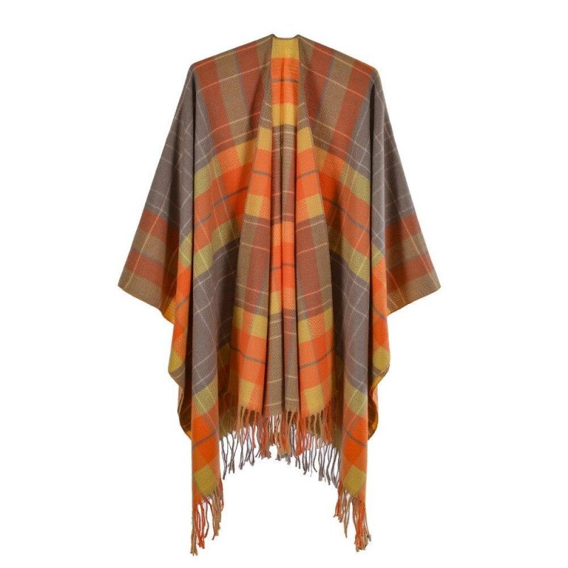poncho plaid femme orange 665