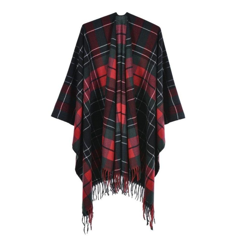 poncho plaid femme rouge 427