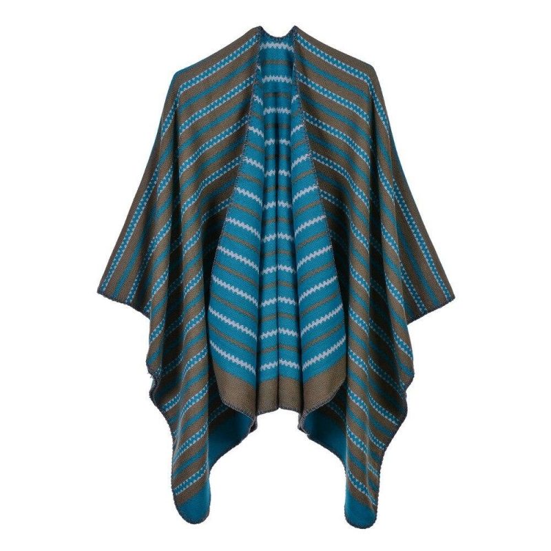 poncho raye bleu clair 192