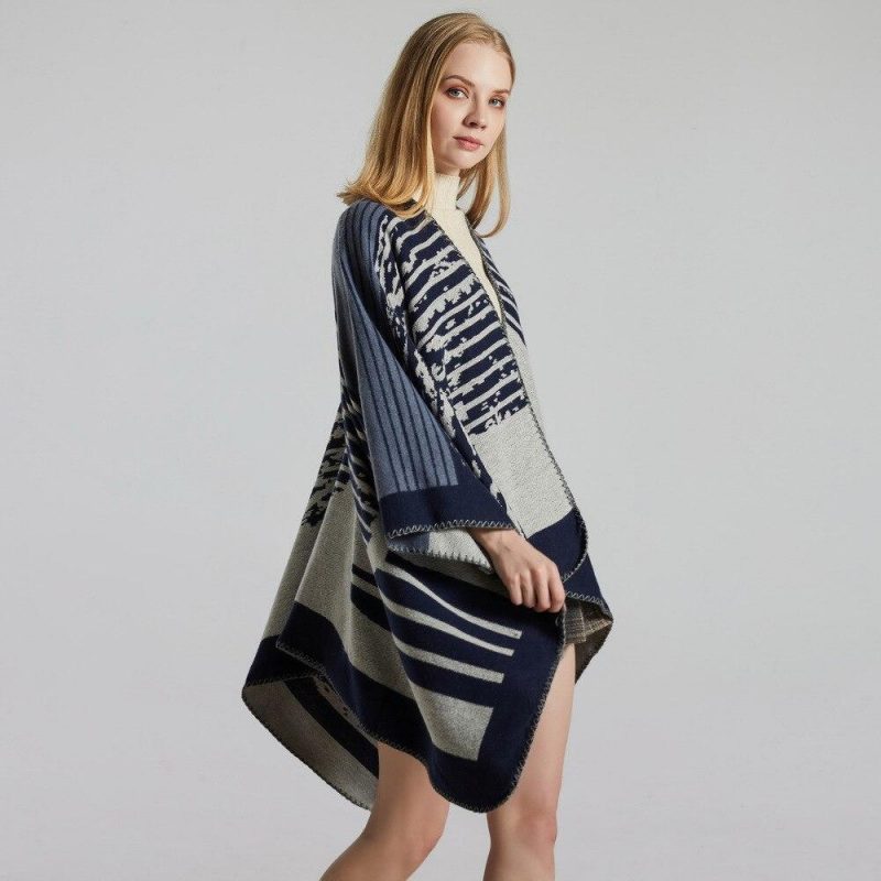 poncho rayure femme 922