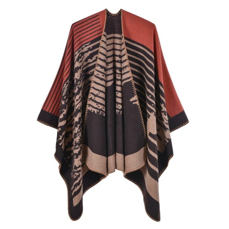 poncho rayure femme orange 232