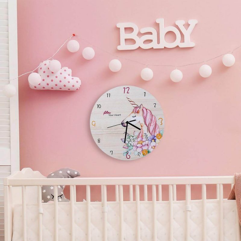 Hoorloge murale licorne silencieuse chambre bebe