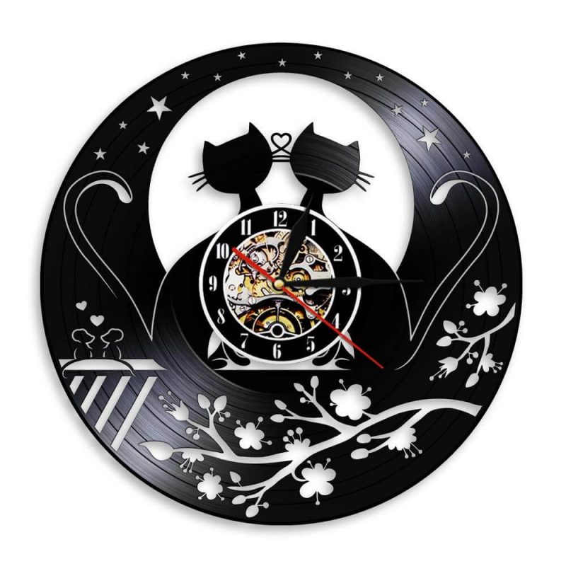 Horloge Vinyle Chat Lune