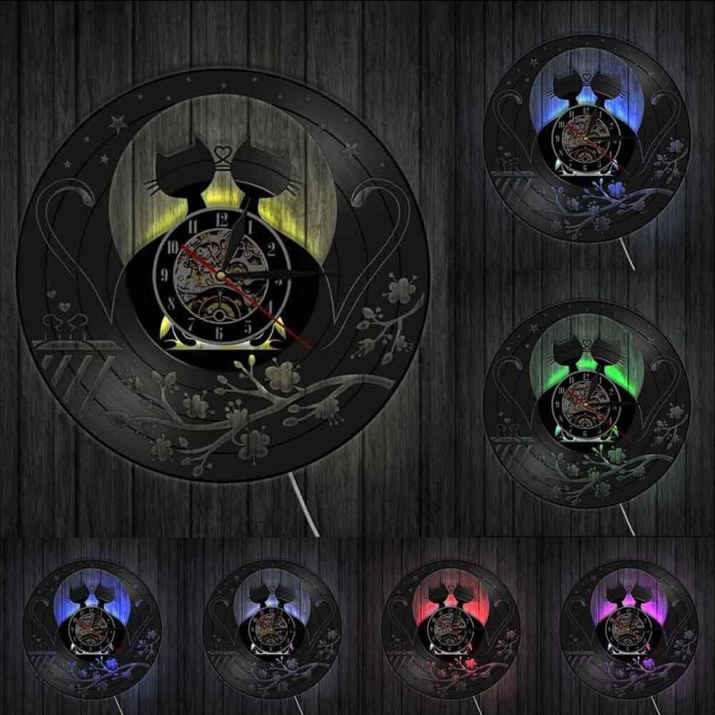 Horloge Vinyle Chat Lune led