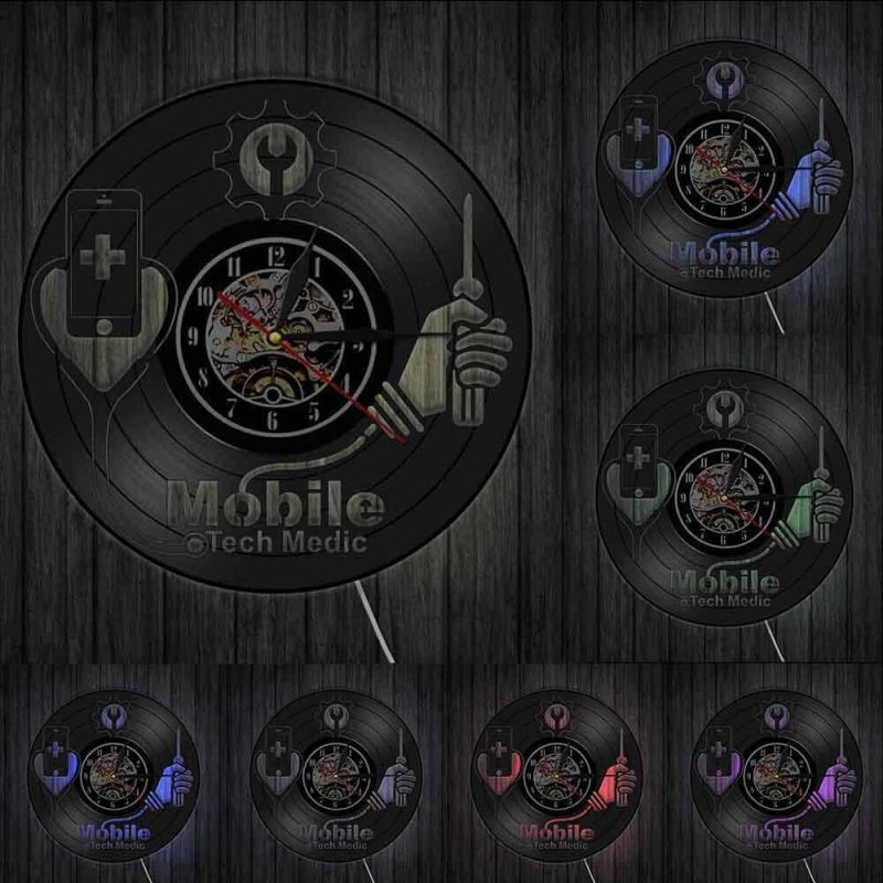 Horloge murale vinyle telephone avec LED