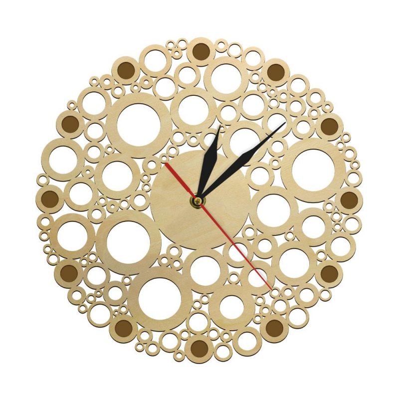 horloge bois bulles rondes 28