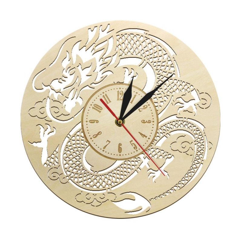 horloge bois dragon chinois 32