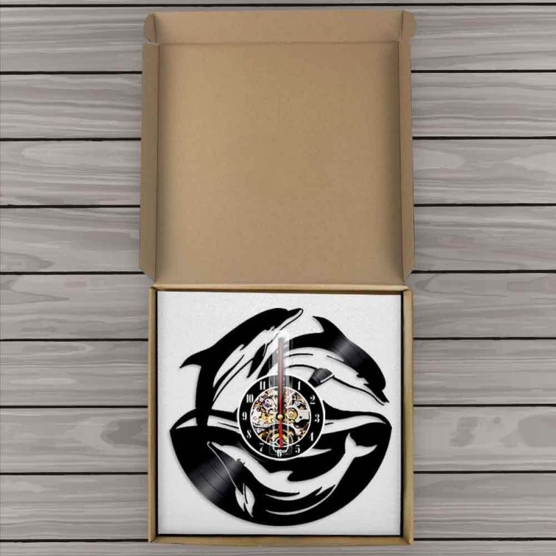 horloge dauphin vynile murale boite ronde