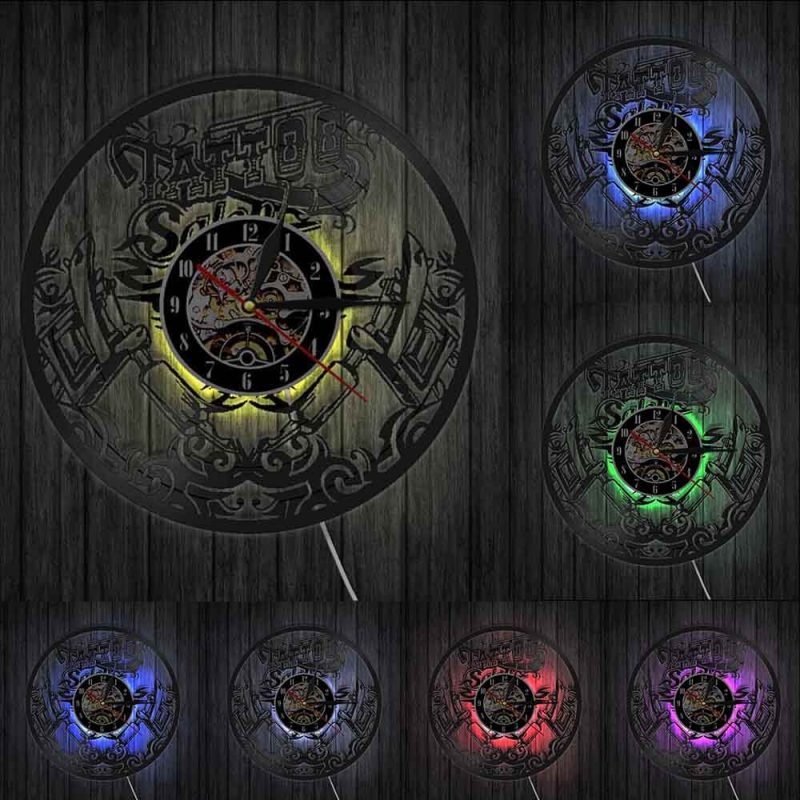 horloge murale design tattoo vinyle Avec LED