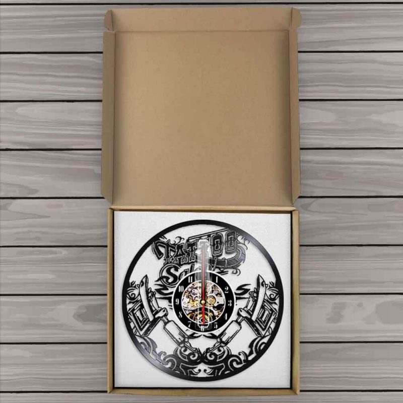 horloge murale design tattoo vinyle boite de rangement