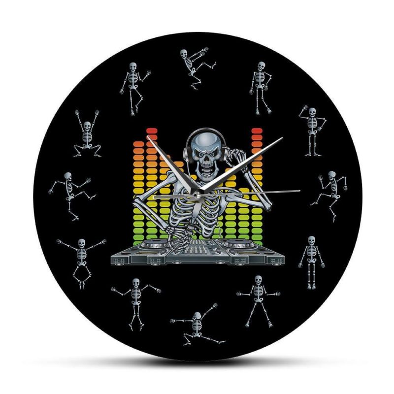 horloge murale dj squelette
