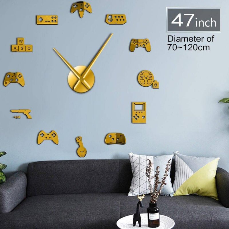 horloge murale gamer dore sticker salon