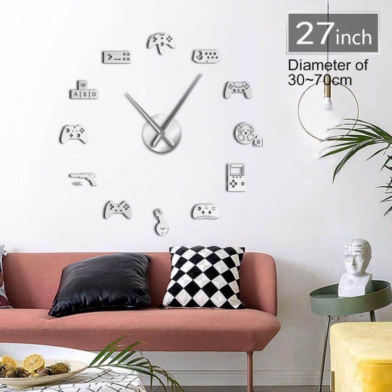 horloge murale gamer gris sticker salon