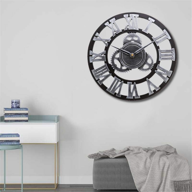 horloge murale industrielle engrenage gris salon