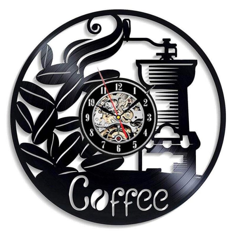 horloge murale vinyle cafe moulu