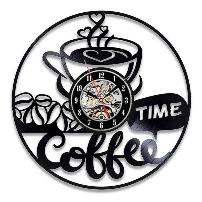 horloge murale vinyle cafe pause