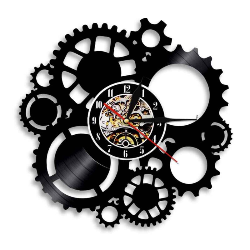 horloge murale vinyle engrenage mobile