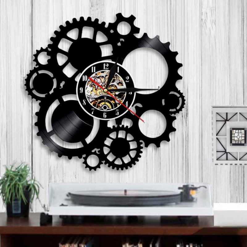 horloge murale vinyle engrenage mobile salon