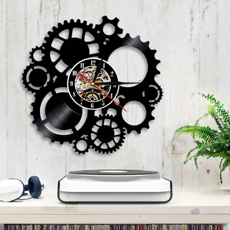 horloge murale vinyle engrenage mobile sur le mur