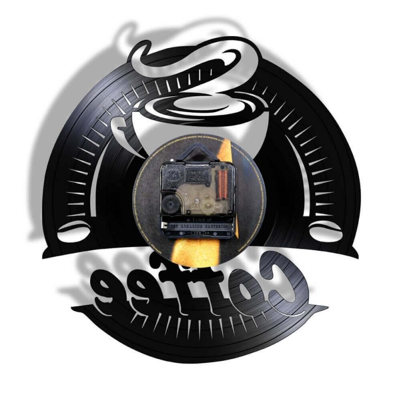 horloge murale vinyle originale cafe arriere back noir