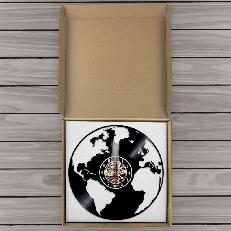 horloge vinyle murale continent