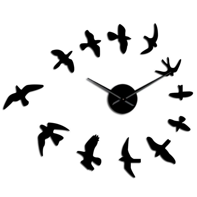 horloge design hirondelles noir