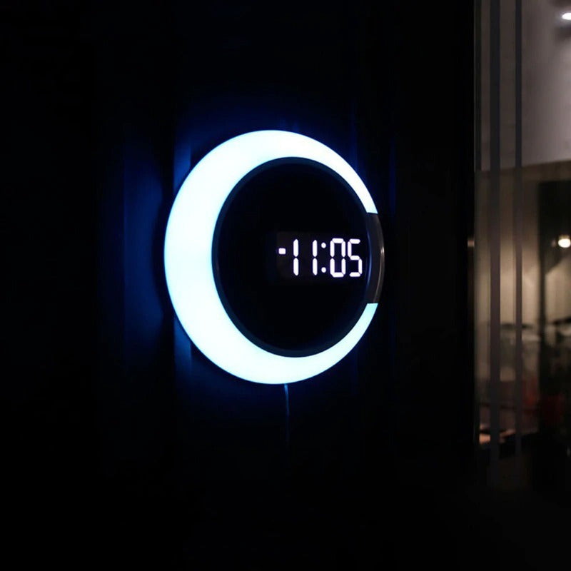 horloge design murale led blanc effet miroir blanc