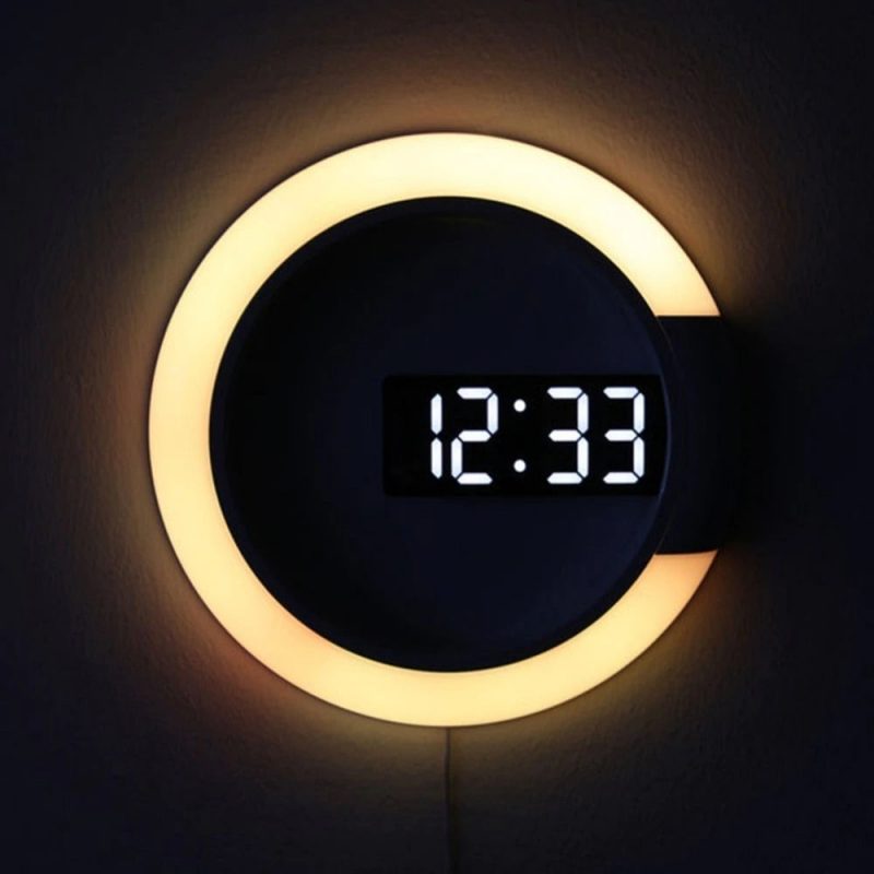 horloge design murale led blanc effet miroir jaune