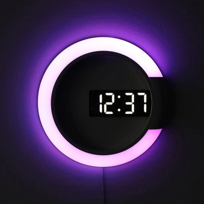 horloge design murale led blanc effet miroir mauve