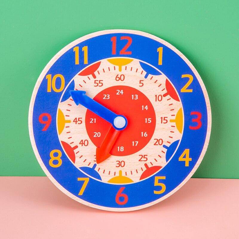 horloge montessori bleu coloree