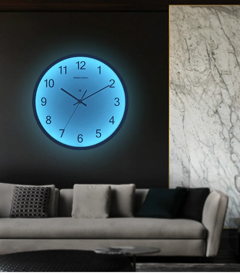 horloge_murale_Lumineuse_led_Bleu_au_mur_Salon horloge murale Lumineuse led Bleu au mur Salon