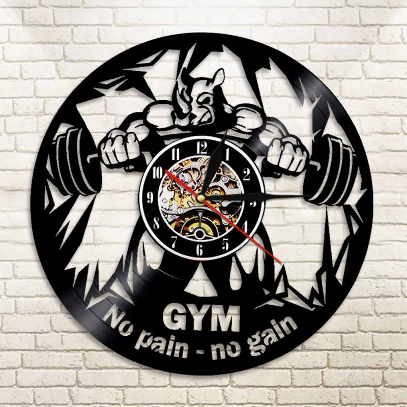 horloge murale Vinyle salle de sport au mur du gymnase decorative