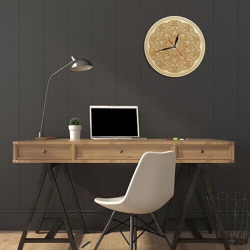 horloge murale bois boheme chic diametre 30 cm cuisine bureau