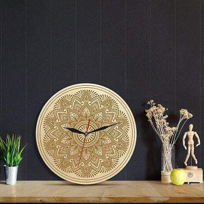 horloge murale bois boheme chic diametre 30 cm table de cussine decorative