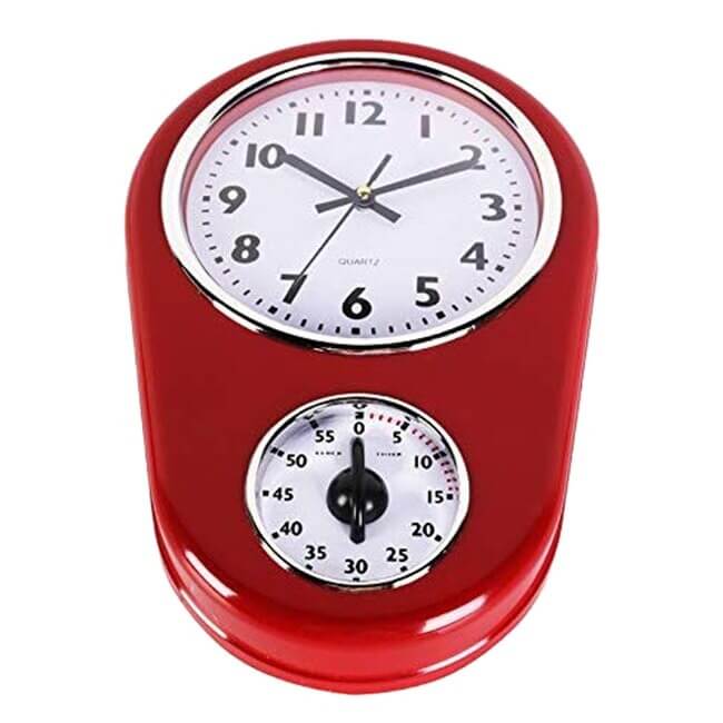 horloge murale cuisine avec minuteur ancienne rouge retro