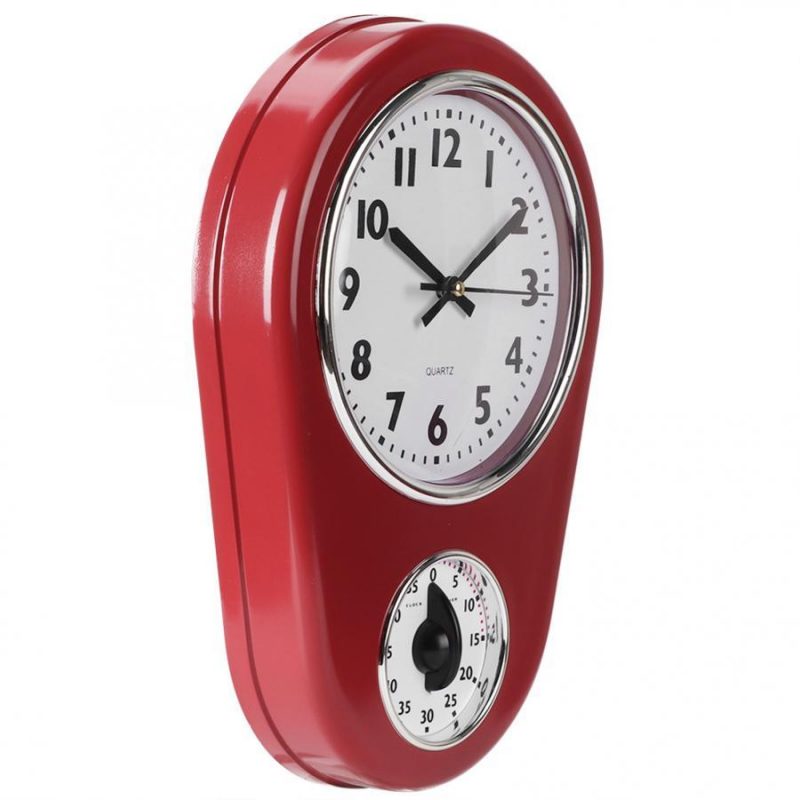 horloge murale cuisine avec minuteur rouge