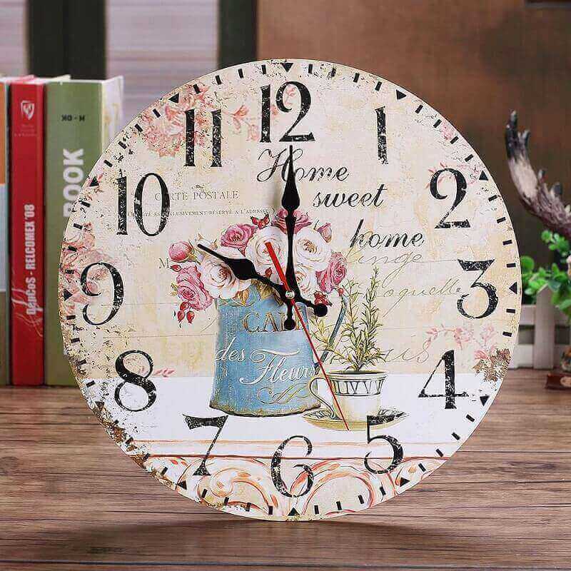 horloge murale cuisine cafe des fleurs home sweet home Decoration interieur vintage retro table
