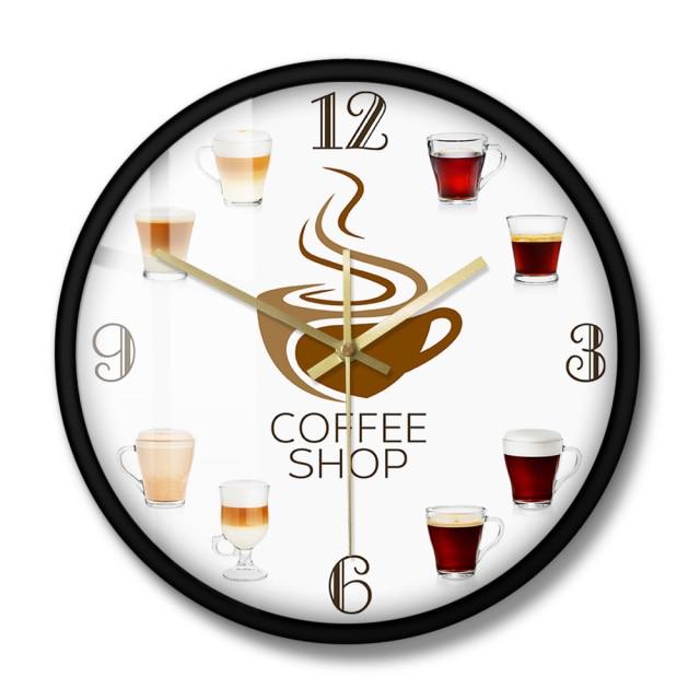 horloge murale cuisine coffee shop cafe avec cadran noir