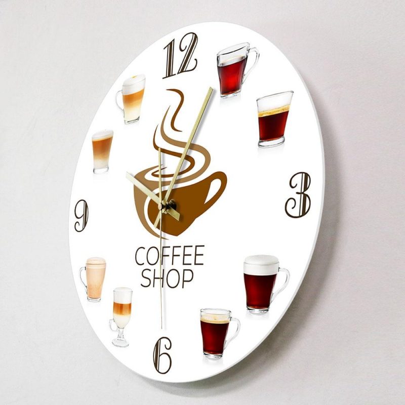 horloge murale cuisine coffee shop tasse cafe deco salon diametre 30cm