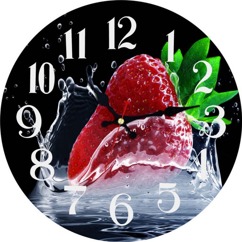 horloge murale cuisine fraise fruit rouge quartz decoration