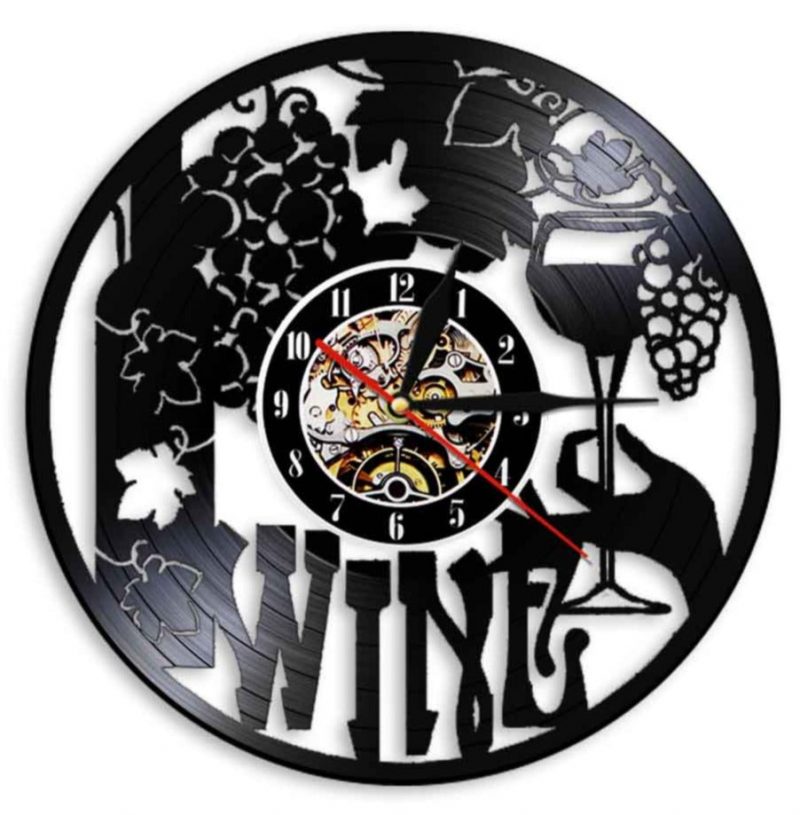 horloge murale cuisine raisin avec vin en vinyle 30cm