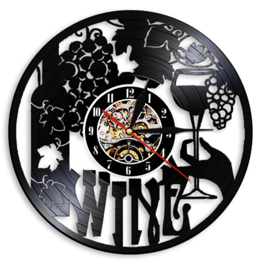 horloge_murale_cuisine_raisin_avec_vin_en_vinyle_30cm horloge murale cuisine raisin avec vin en vinyle 30cm