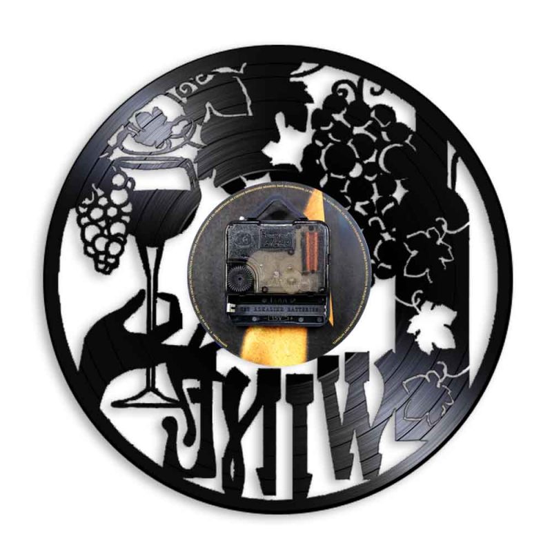 horloge murale cuisine raisin avec vin en vinyle 30cm arriere back