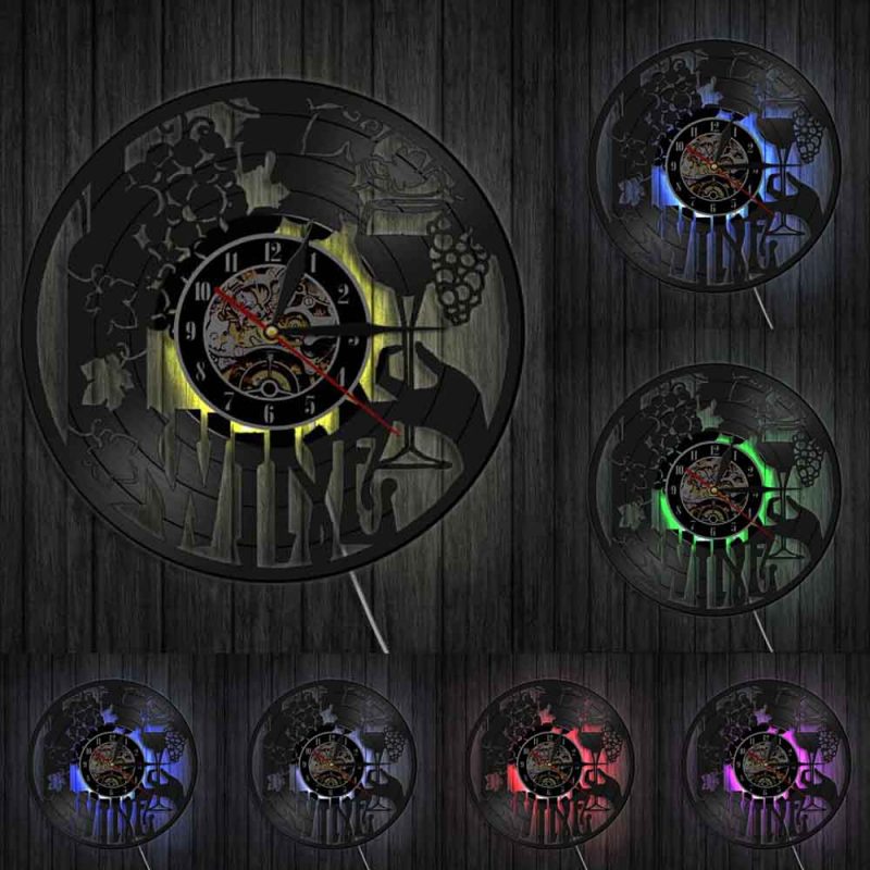 horloge murale cuisine raisin avec vin en vinyle 30cm avec LED