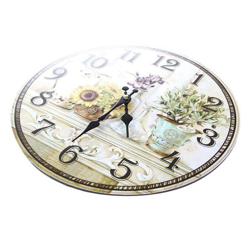 horloge murale cuisine vintage ambiance et style fleur decorative classique moderne 30cm