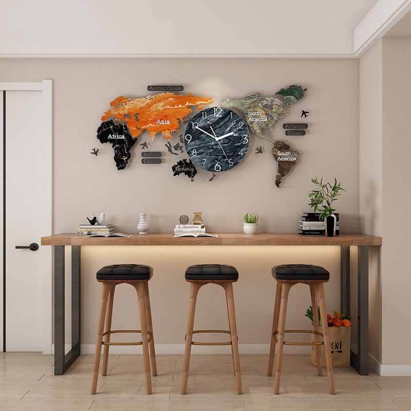 horloge murale design geante carte du monde coloree Cuisine