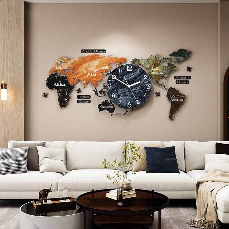 horloge murale design geante carte du monde multi couleur salon
