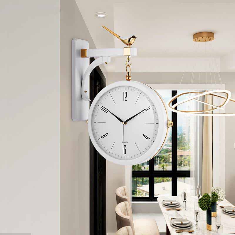 horloge murale double face moderne de gare pendule design vintage quartz blanc salon