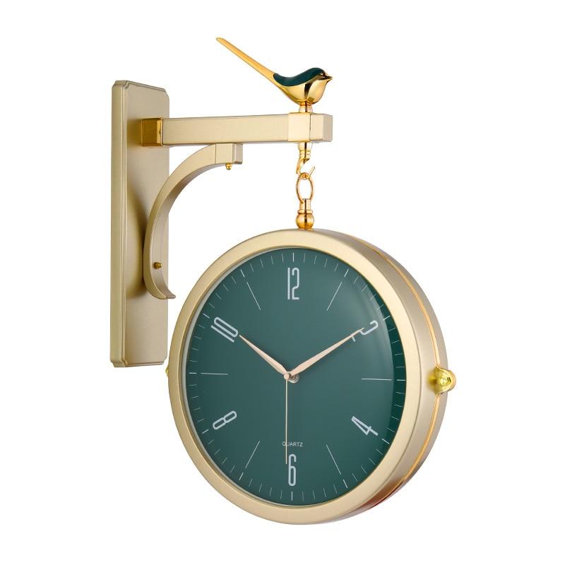 horloge murale double face moderne de gare pendule design vintage quartz couleur dore verte