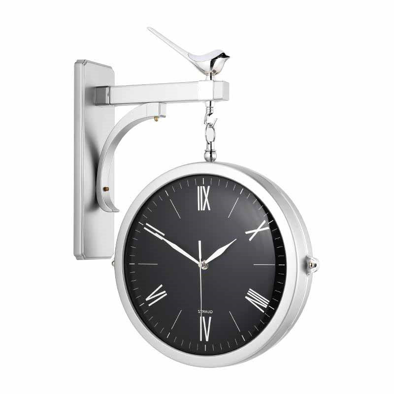 horloge murale double face moderne de gare pendule design vintage quartz couleur noir et argente